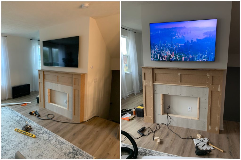 progress photos of my DIY fireplace build