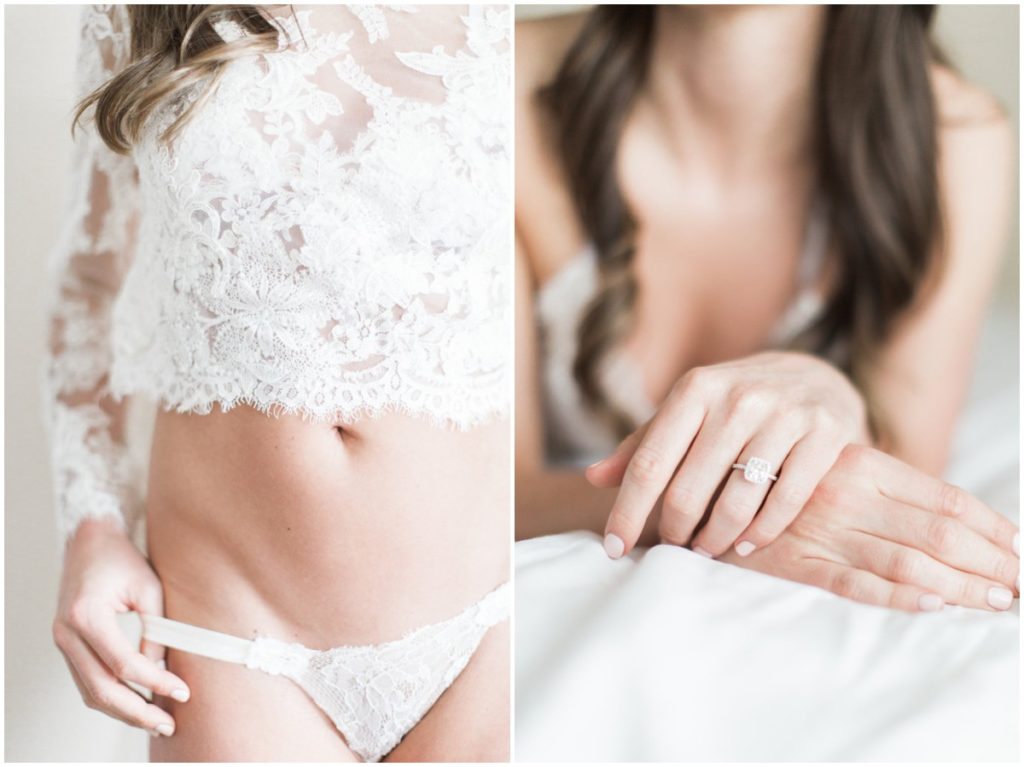 bridal boudoir session with lacy white outfit