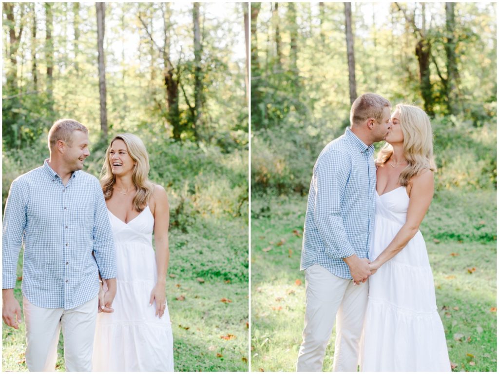 couple laughing together for their chagrin falls engagement session